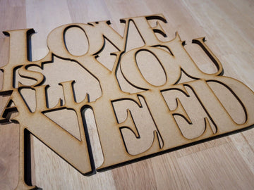 Large Wooden 3D Love The Beatles Sign Wall Door Hanging Plaque Ready to Paint