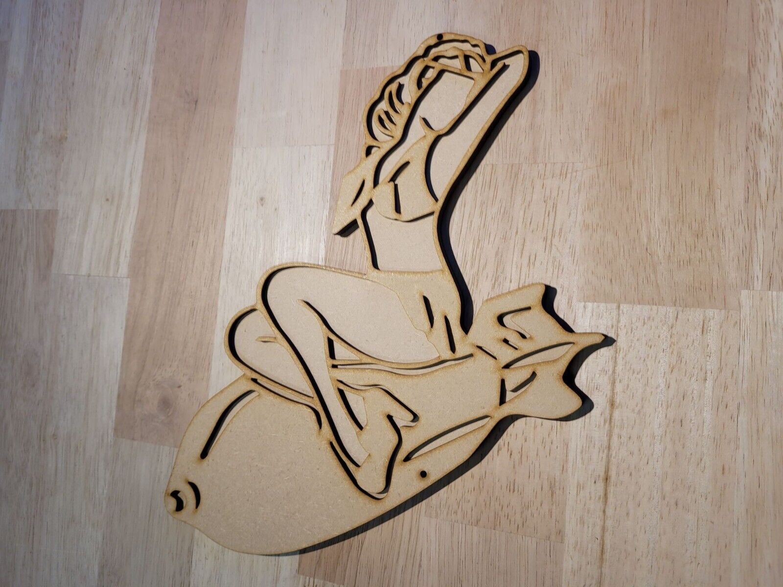 Large 3D Wooden Pin Up NUKE Girl Tattoo Sign Wall Hanging Plaque Ready to Paint
