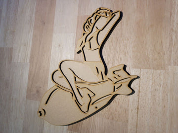 Large 3D Wooden Pin Up NUKE Girl Tattoo Sign Wall Hanging Plaque Ready to Paint