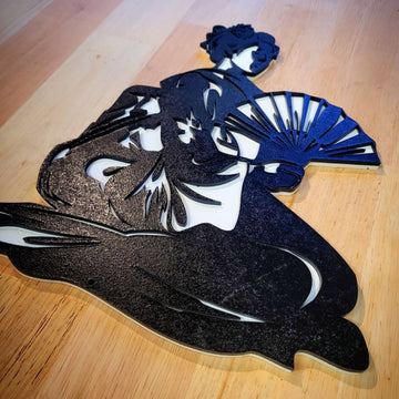 Large 3D Japanese Geisha Girl Sign Wall art Door Hanging Plaque Painted black