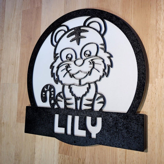 Personalised Wooden Kids Cute Tiger 3D Sign Wall art Hanging Door Plaque Painted