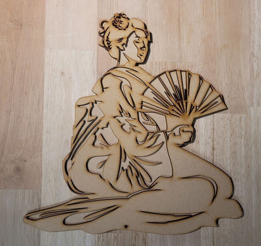 Large Wooden Japanese Geisha Girl Sign Wall Door Hanging Plaque Ready to Paint