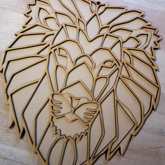 Large 3D Wooden Geometric Lion Sign Wall Art Door Hanging Animal Plaque 6mm