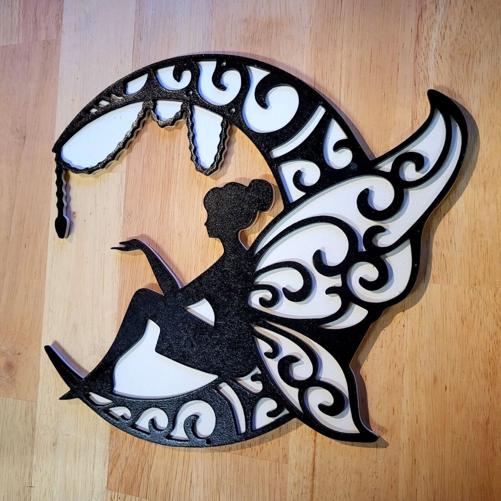 Large 3D wooden Beautiful Fairy Moon Sign Wall art Door Hanging Plaque Painted