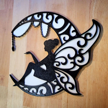 Large 3D wooden Beautiful Fairy Moon Sign Wall art Door Hanging Plaque Painted