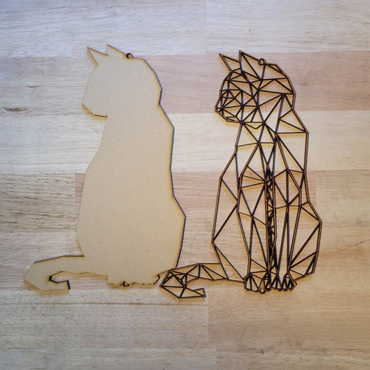 Large 3D Wooden Geometric Sitting Cat Sign Wall Art Door Hanging Cute Plaque 6mm