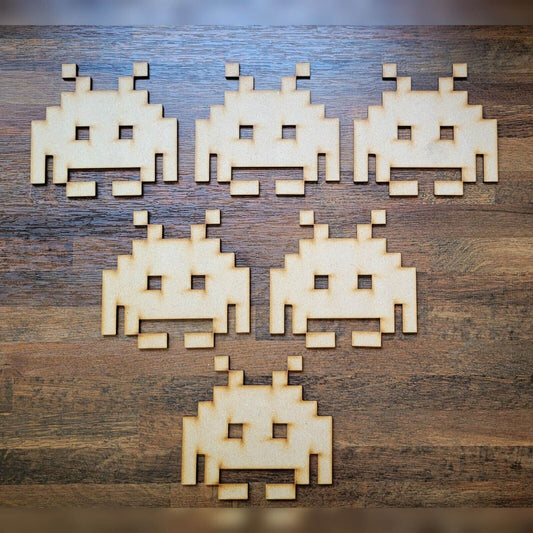 Wooden Large Pixel Alien Invaders Craft Shape 5-60cm Embellishment Decoration