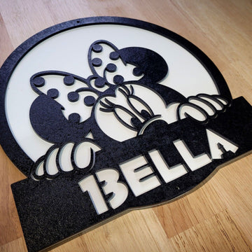 Large Personalised Cartoon Minnie 3D Kids ANY NAME Sign Wall art Hanging Painted