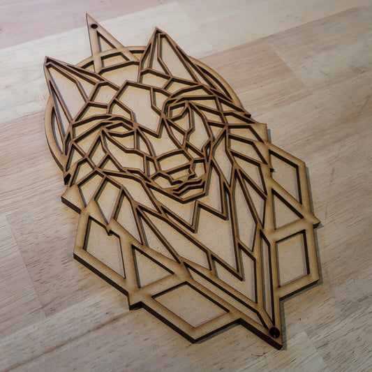 Large 3D Wooden Geometric Wolf Sign Wall Art Door Hanging Animal Plaque 6 mm