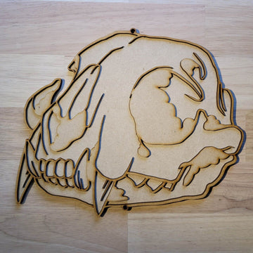 Large Wooden 3D Cat Skull Sign Gothic Skeleton Wall Art Hanging Plaque Unpainted