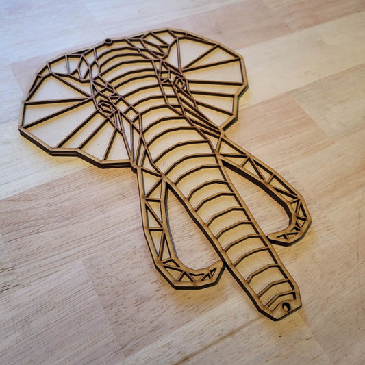 Large 3D Wooden Geometric Elephant Sign Wall Art Door Hanging Animal Plaque 6mm