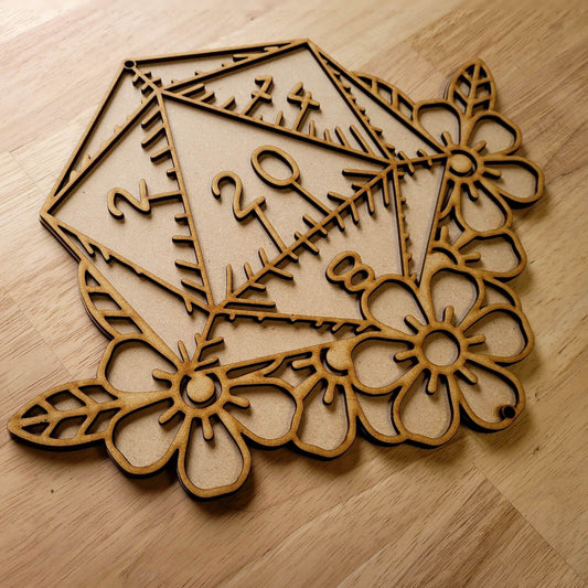 Large Wooden 3D D20 Game Die Wall Art Door Hanging Gamer Plaque Ready to Paint