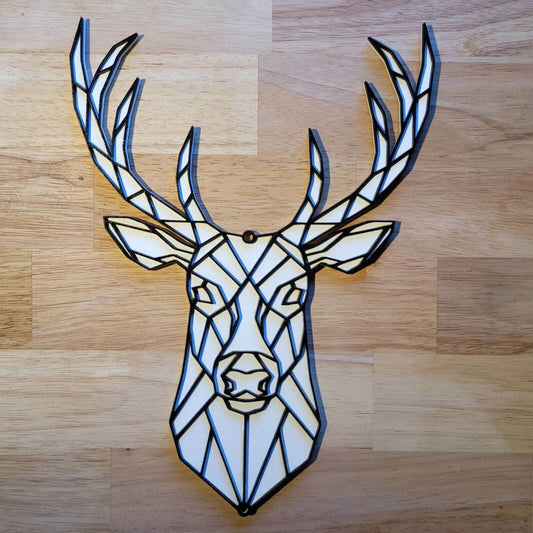 Wooden 3D Geometric Stag Sign Deer Wall Art Door Hanging Plaque 6mm Painted