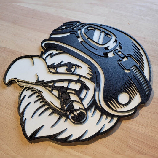 Large 3D Motorcycle Eagle Tattoo Wall Art - Painted Wood Hanging Door Plaque