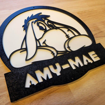 Large Personalised Eeyore 3D Kids ANY NAME Sign Wall art Hanging Door Painted