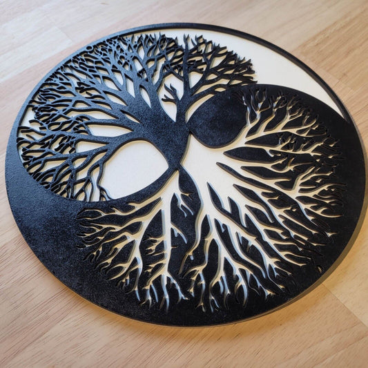 Large Wood 3D Sign Yin & Yang Tree Wall art Hanging Door Plaque Painted Sign