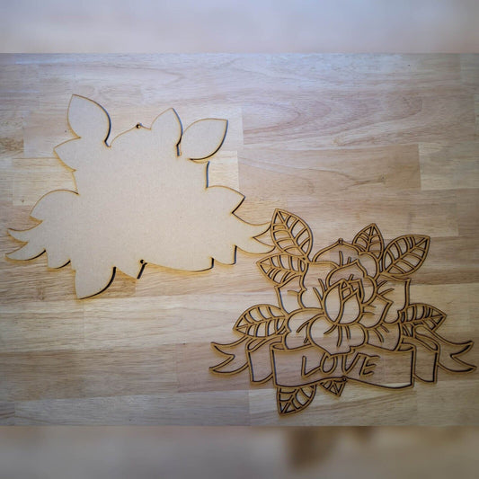 Large Wooden Tattoo Flower Rose Custom Love Sign Wall Plaque Ready to Paint