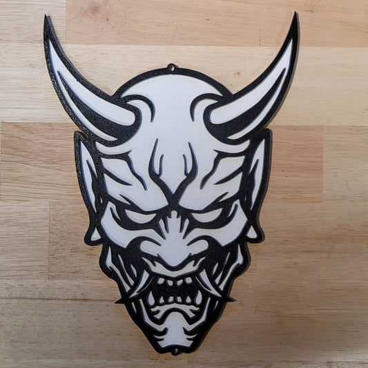 Large 3D wooden Japanese Demon Oni Mask Sign art Door Hanging Plaque Painted