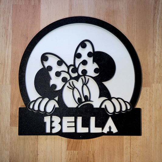 Large Personalised Cartoon Minnie 3D Kids ANY NAME Sign Wall art Hanging Painted