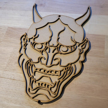 Large 3D Wooden Japanese Demon Oni Mask Sign Wall Door Hanging Plaque 6 mm Thick