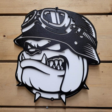 Large 3D Motorcycle Bulldog Tattoo Wall Art Painted Wood Hanging Door Plaque