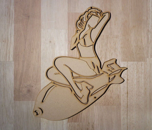 Large 3D Wooden Pin Up NUKE Girl Tattoo Sign Wall Hanging Plaque Ready to Paint