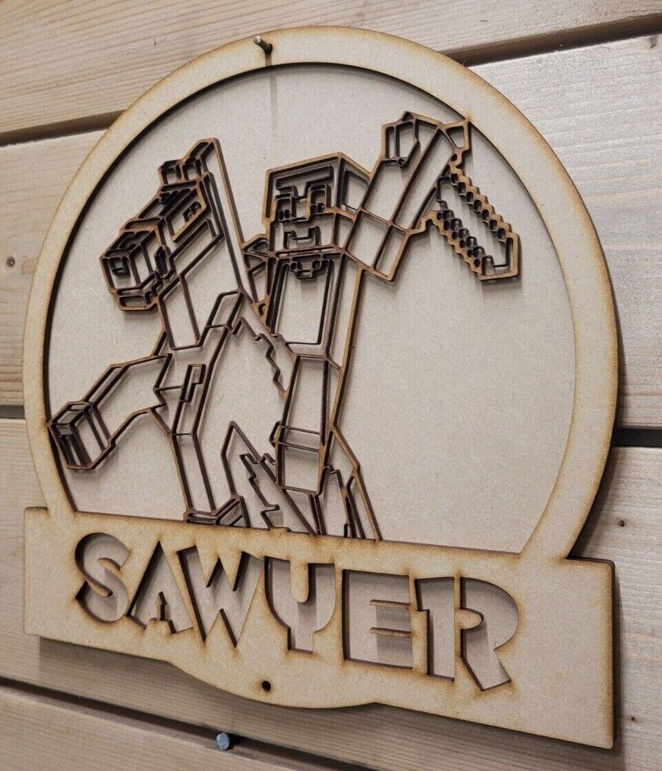 Large 3D Any Name Minecraft Steve Sign Wall art Door Hanging Ready to Paint Sign