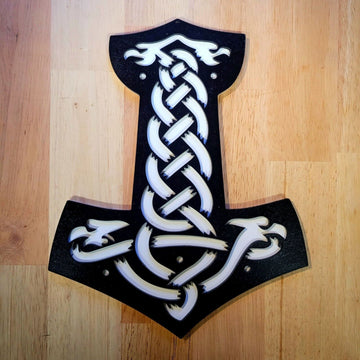 Large 3D Viking Thor Hammer Symbol Sign Wall art Door Hanging Plaque Painted