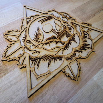 Large Wooden 3D Tattoo Style Flower Skull Sign Wall door Plaque Ready to Paint