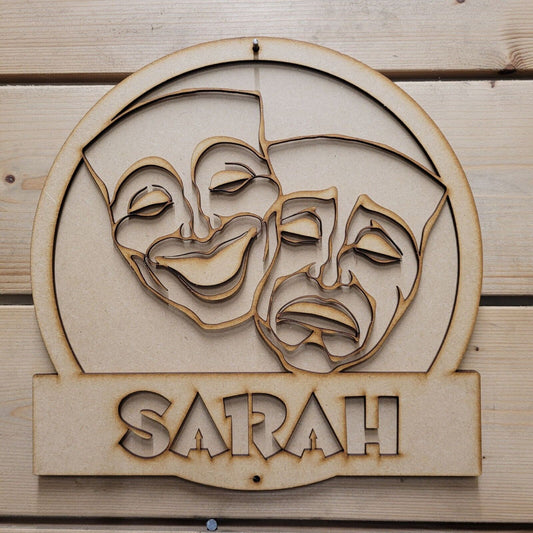 Large 3D Any Name Theater Drama Masks Sign Wall art Door Hanging Ready to Paint