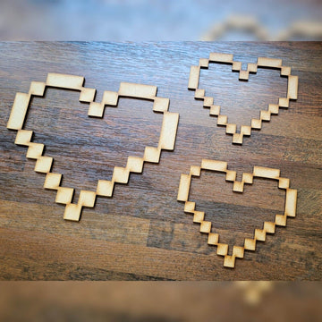 Wooden Large Cut Out Pixel Heart Craft Shape 10-60cm Embellishment Decoration