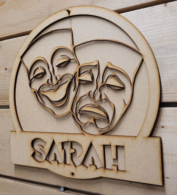 Large 3D Any Name Theater Drama Masks Sign Wall art Door Hanging Ready to Paint