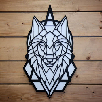 Wooden 3D Geometric Wolf Sign Wall Art Door Hanging Animal Plaque 6mm Painted