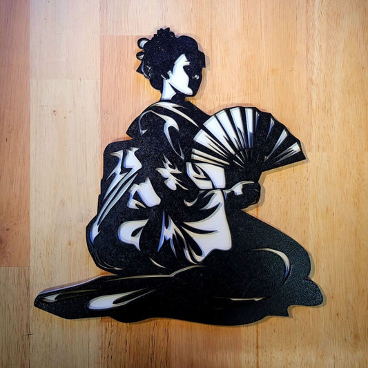 Large 3D Japanese Geisha Girl Sign Wall art Door Hanging Plaque Painted black