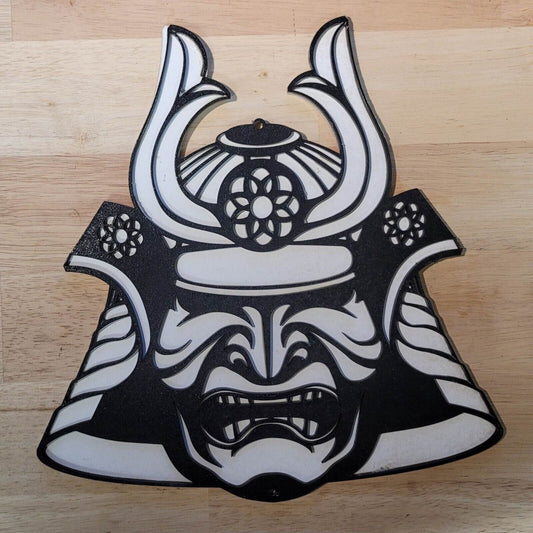 Large 3D Japanese Samurai Warrior Mask Sign Wall art Hanging Plaque Painted Sign