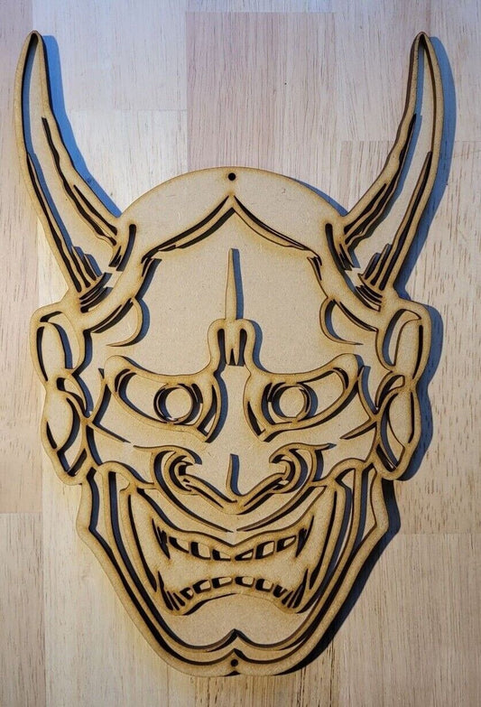 Large Wooden 3D Japanese Demon Mask Sign Wall Door Hanging Plaque 6 mm unpainted