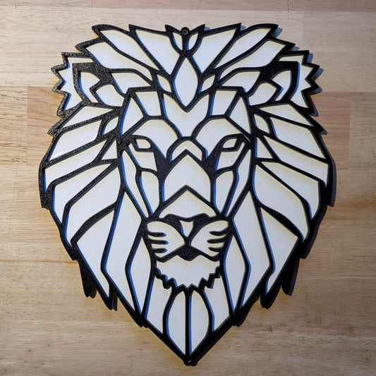 Wooden 3D Geometric Lion Sign Wall Art Door Hanging Animal Plaque 6mm Painted