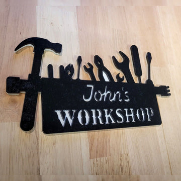 Large Personalised Workshop 3D ANY NAME Sign Wall art Fathers Day Plaque Painted