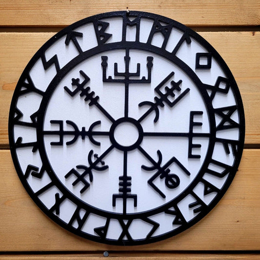 Large Wooden 3D Nordic Viking Compass Sign Art Door Hanging Plaque 6mm Painted