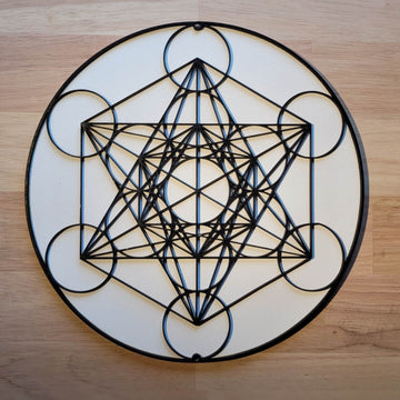 Large Wooden 3D Geometry Metatrons Cube Wall Art Door Hanging Plaque Painted