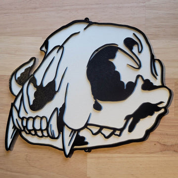 Large Wood 3D Sign Cat Skull Gothic Wall art Hanging Door Plaque Painted Sign