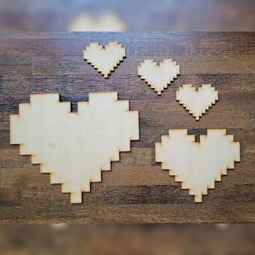 Wooden Large Blank Pixel Hearts Craft Shape 5-60cm MDF Embellishment Decoration