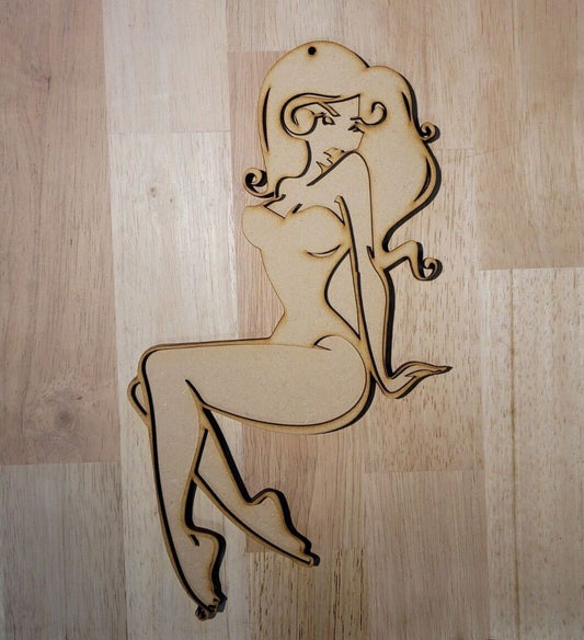 Large Wooden Pin Up beauty Girl Tattoo Sign Wall Hanging Plaque Ready to Paint