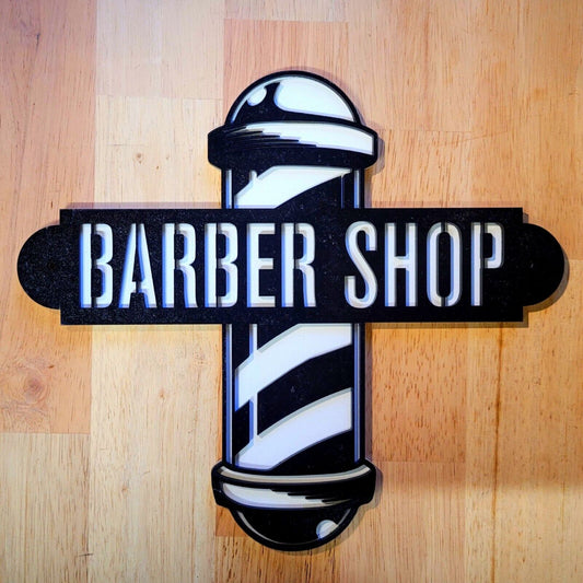 Large wooden 3D Barber Pole Shop Sign Wall art Door Hanging Plaque Painted Hair