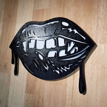 Large Wooden Gothic Vampire Lips 3D Sign Tattoo Style Wall art Hanging Plaque