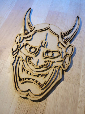 Large Wooden 3D Japanese Demon Mask Sign Wall Door Hanging Plaque 6 mm unpainted