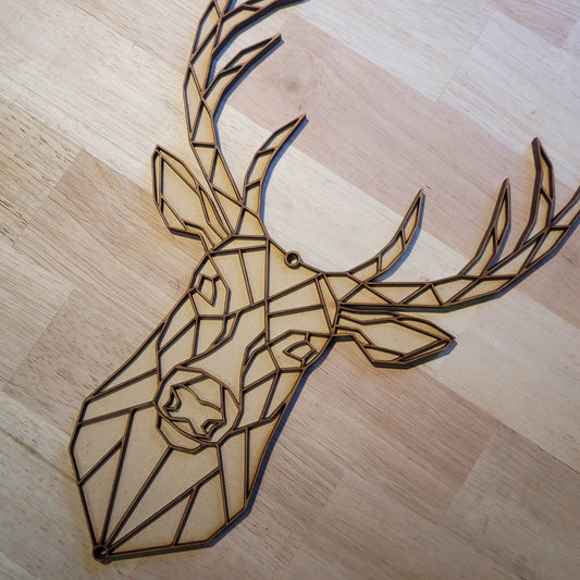 Large 3D Wooden Geometric Stag Deer Sign Wall Art Door Hanging Animal Plaque 6mm