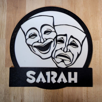 Personalized Theater Drama Masks 3D Sign Wall art Hanging Door Plaque Painted