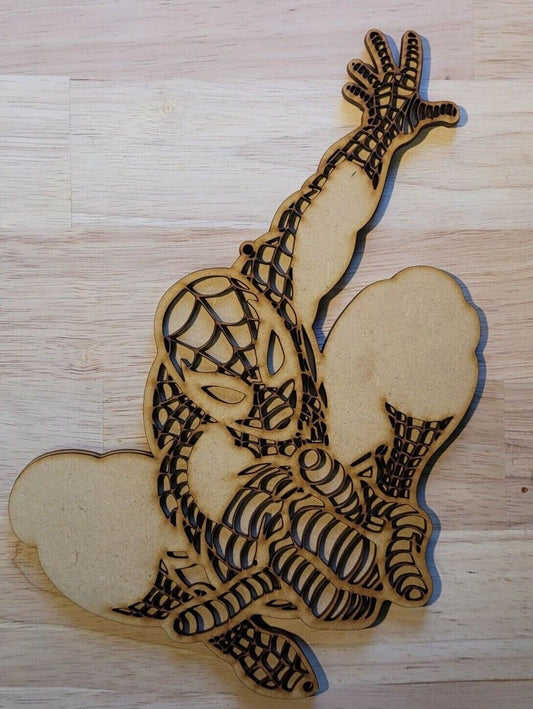 Large Wooden 3D Swinging Spider Man Sign Wall Art Hanging Plaque unpainted Kid's