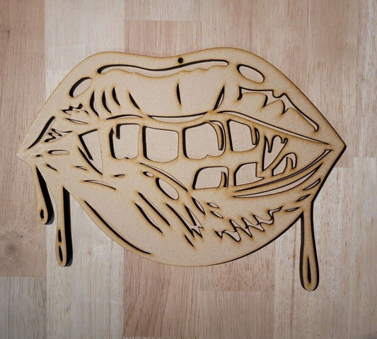 Large 3D Wooden Vampire Lips gothic Sign Wall Art Door Hanging Plaque unpainted